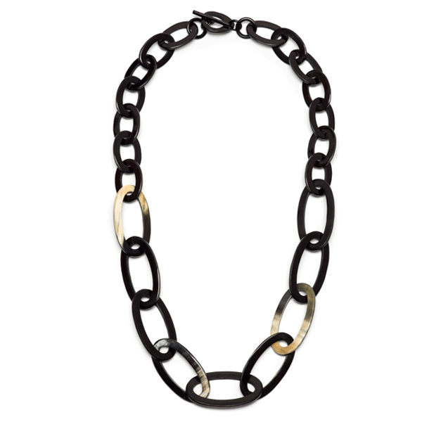 Branch jewellery - Black and natural oval link natural buffalo horn necklace