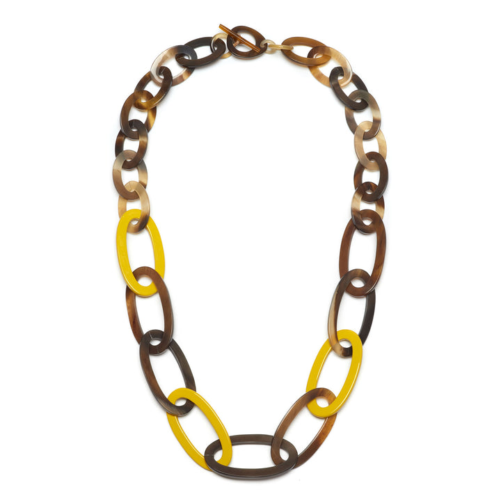 Branch jewellery - yellow and brown natural oval link buffalo horn necklace