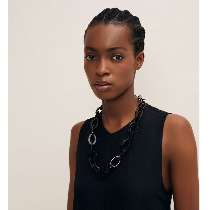 Branch jewellery - black lacquered oval link buffalo horn necklace