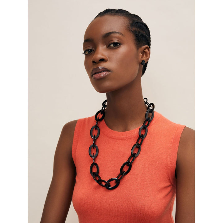 Branch jewellery - black lacquered oval link buffalo horn necklace