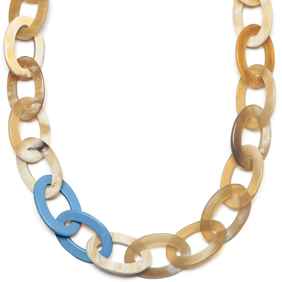 white natural and blue Mid length oval link necklace