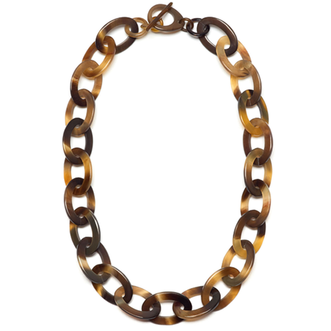 Branch jewellery - Brown natural oval link buffalo horn necklace