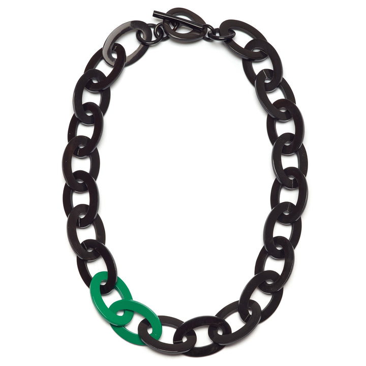 Branch Jewellery - Black and green oval link necklace