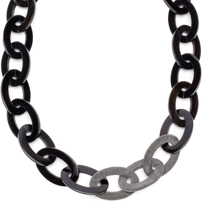 Mid length black & grey oval link necklace