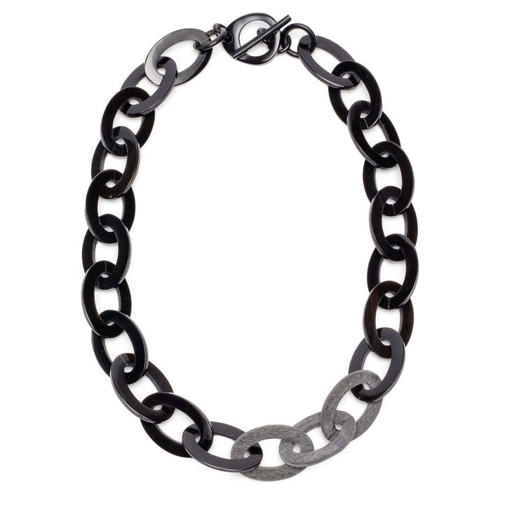 Mid length black & grey oval link necklace