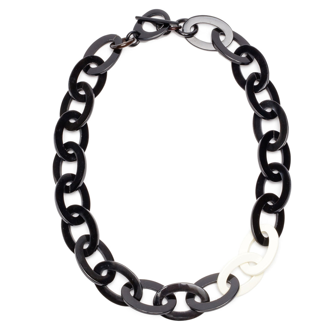 Black and cream Mid length oval link necklace