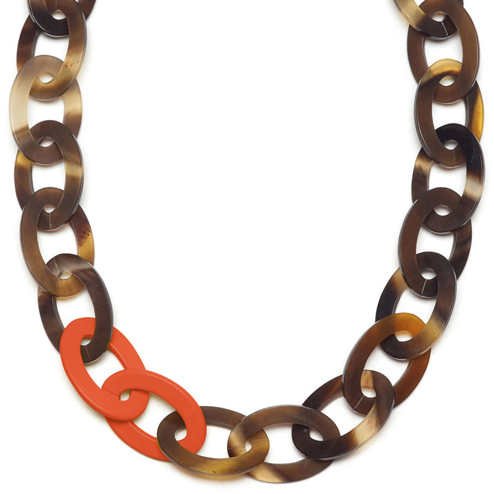 Brown natural and orange Mid length oval link necklace