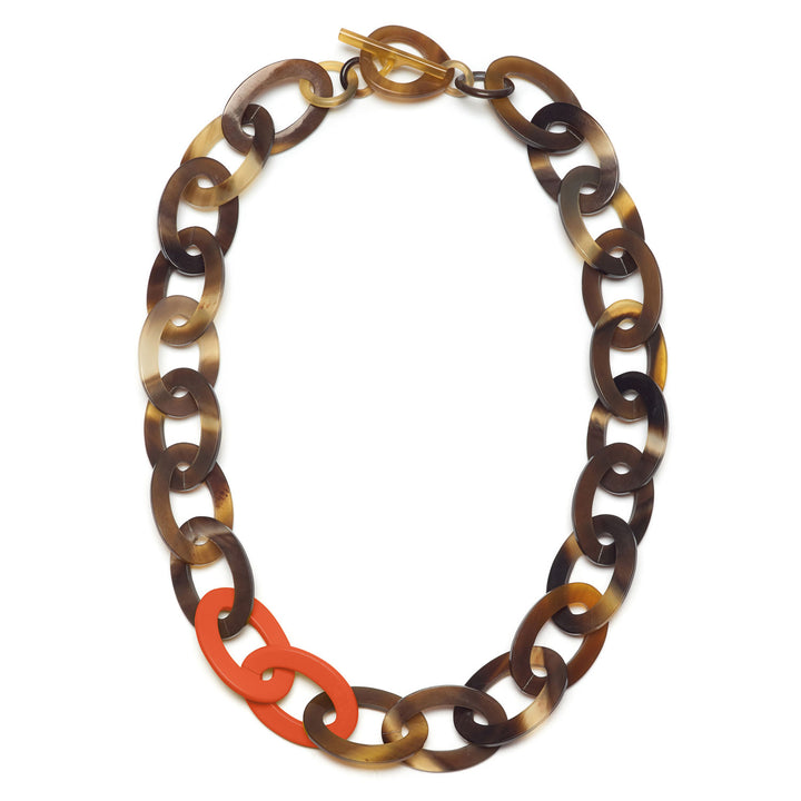 Brown natural and orange Mid length oval link necklace