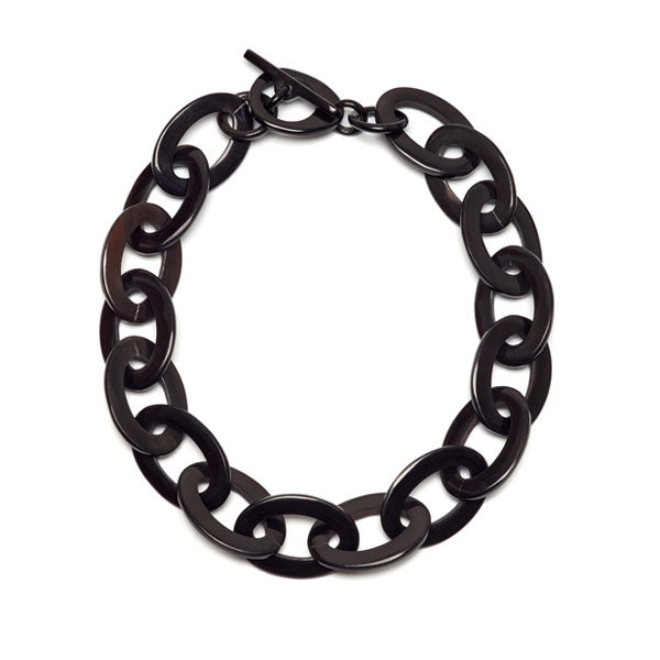 Branch jewellery - oval link black natural buffalo horn necklace