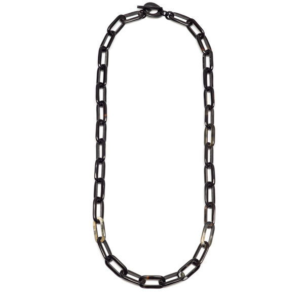Branch jewellery - long rectangle link black natural buffalo horn necklace