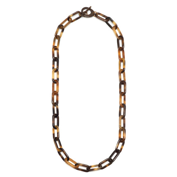 Branch jewellery - long rectangle link brown natural buffalo horn necklace