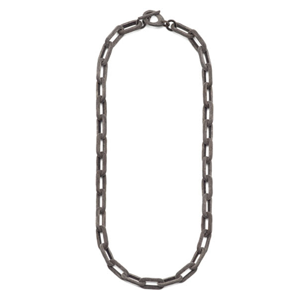 Branch jewellery - long rectangle link grey natural buffalo horn necklace