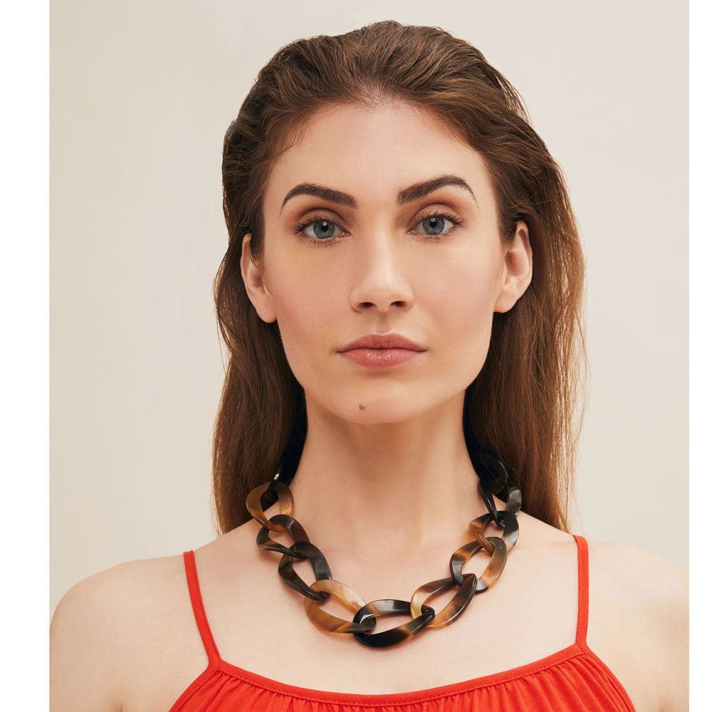 Black Natural horn curb link necklace