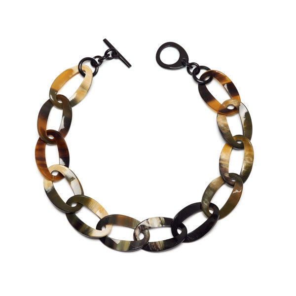 Black Natural horn curb link necklace
