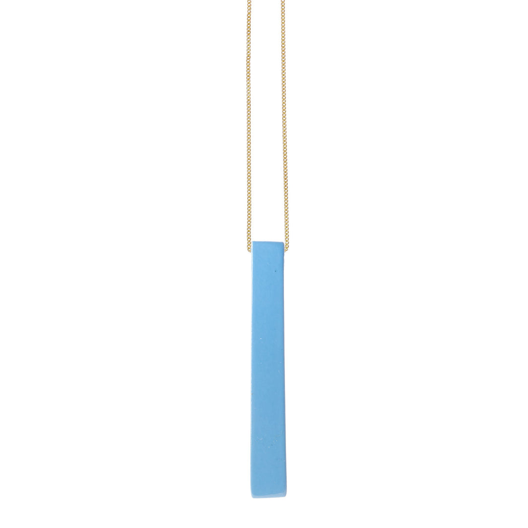 Lacquered blue rectangle pendant - gold