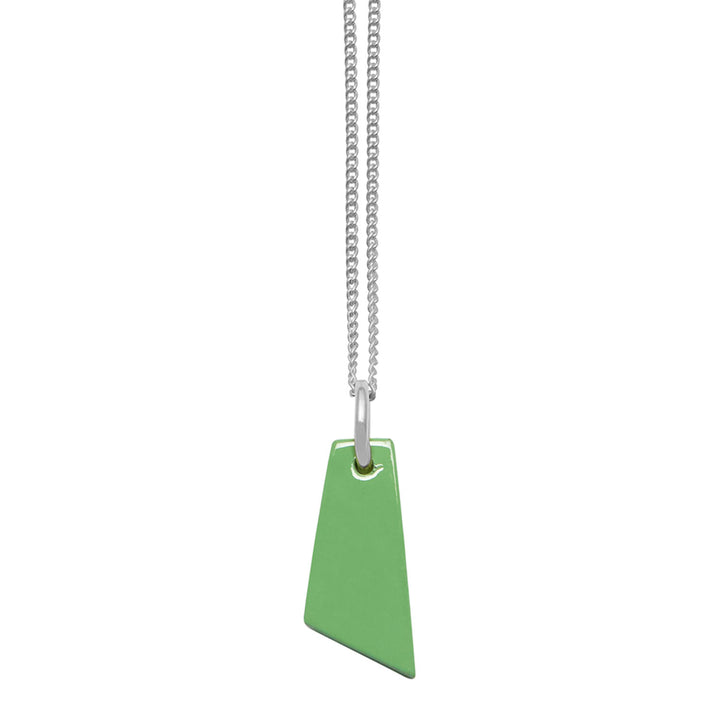 Branch Jewellery - Silver and mint green lacquered shaped horn pendant.