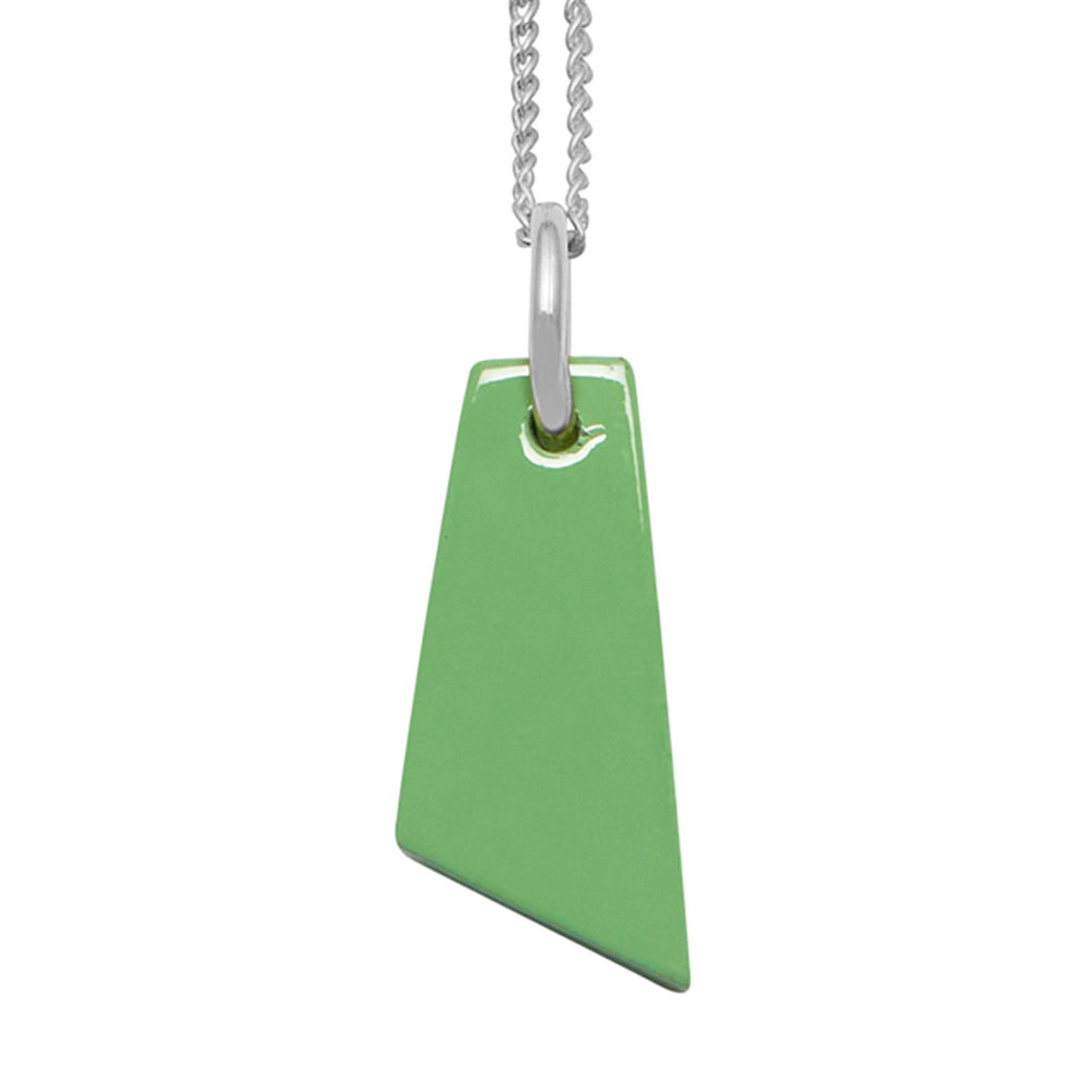 Branch Jewellery - Silver and mint green lacquered shaped horn pendant.