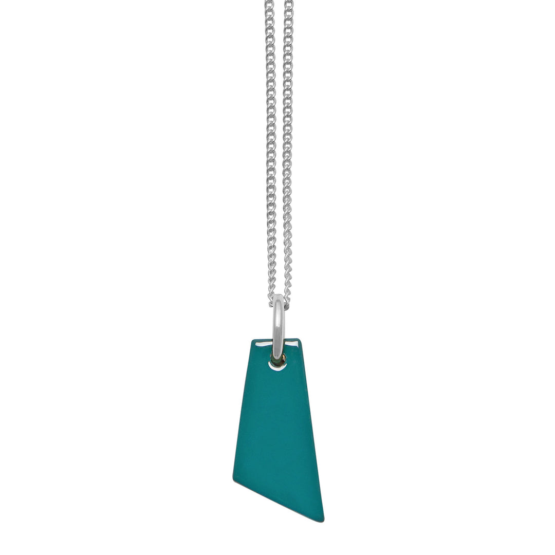 Branch Jewellery - Silver and Teal blue lacquered shaped horn pendant.