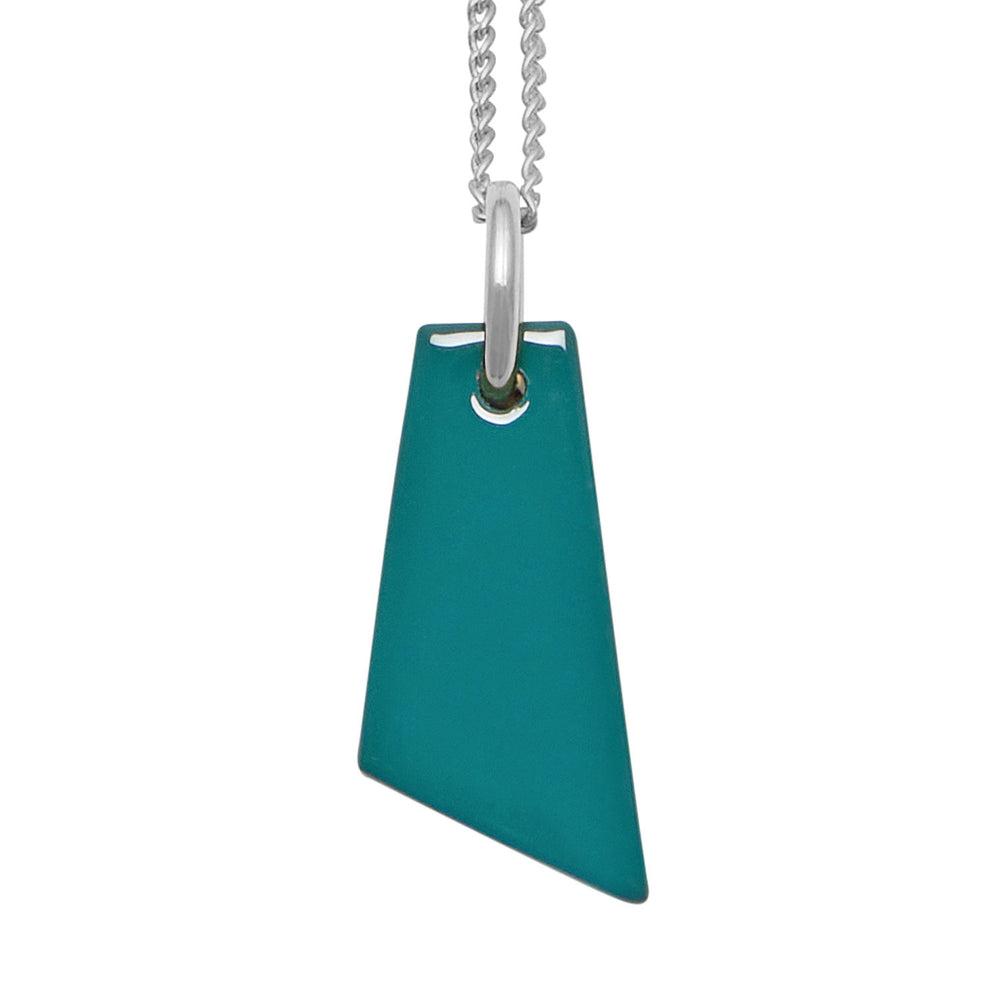 Branch Jewellery - Silver and Teal blue lacquered shaped horn pendant.