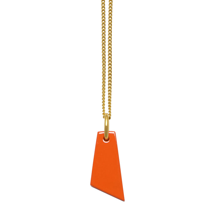 Branch Jewellery - Gold and orange lacquered shaped horn pendant.