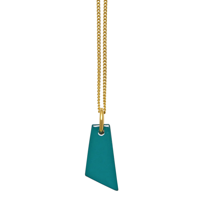 Branch Jewellery - Gold and teal blue lacquered  shaped horn pendant.