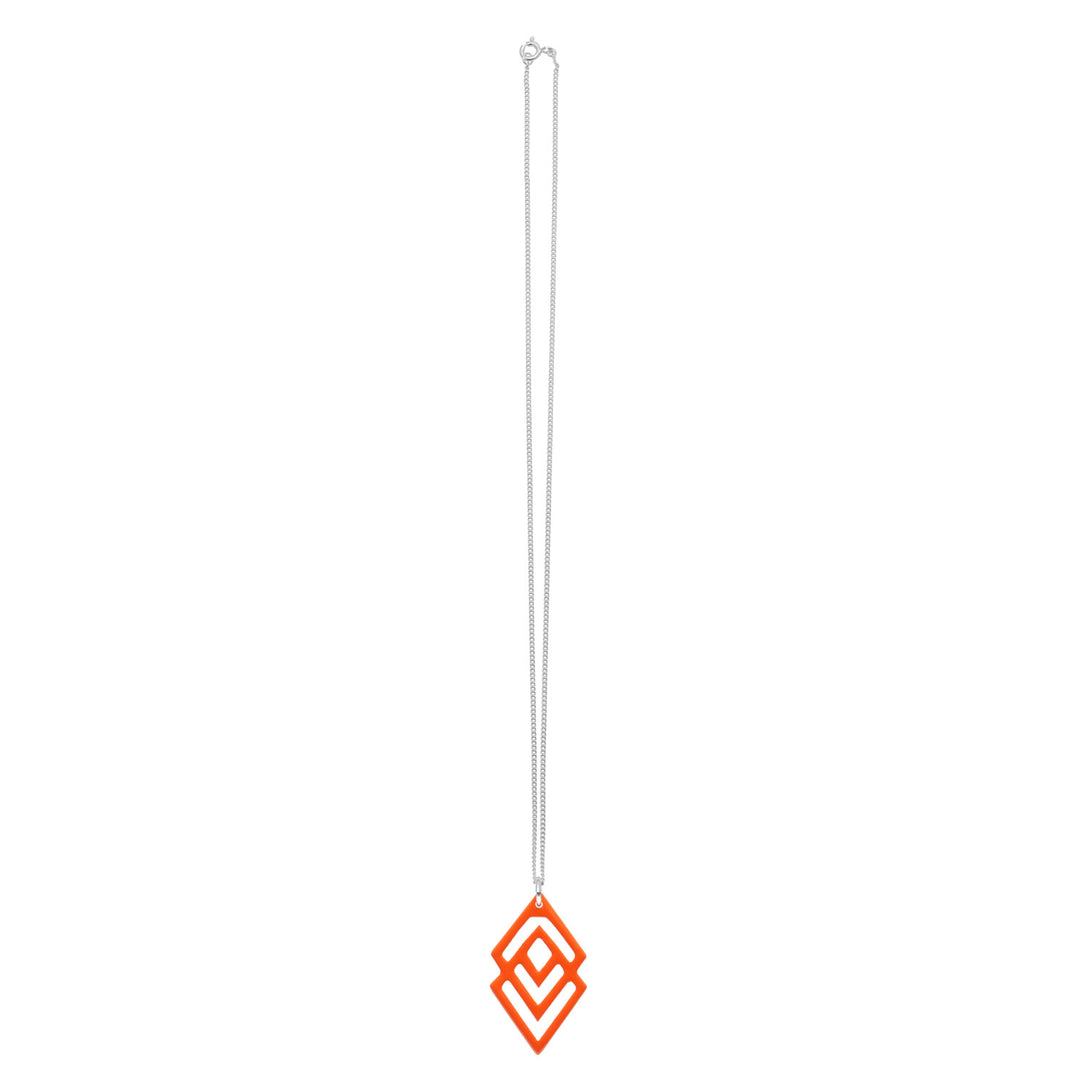 Orange lacquered and silver geometric shaped pendant