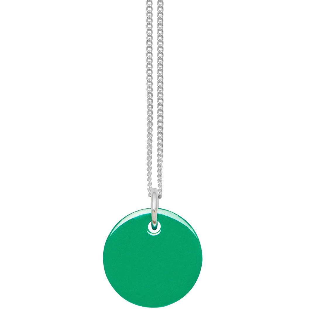Emerald Green and black reversible Lacquered disc pendant - Silver
