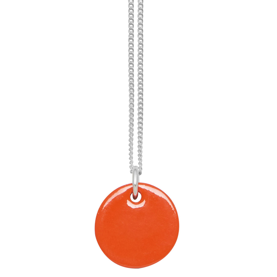 Orange and brown reversible Lacquered disc pendant - Silver