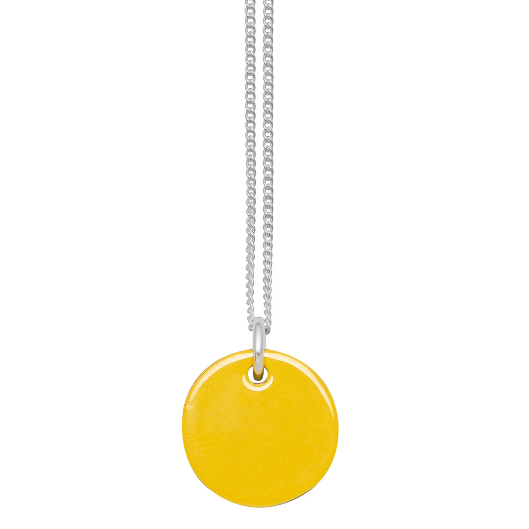 Branch Jewellery - small round reversable yellow and brown natural horn disc pendant on a sterling silver chain.