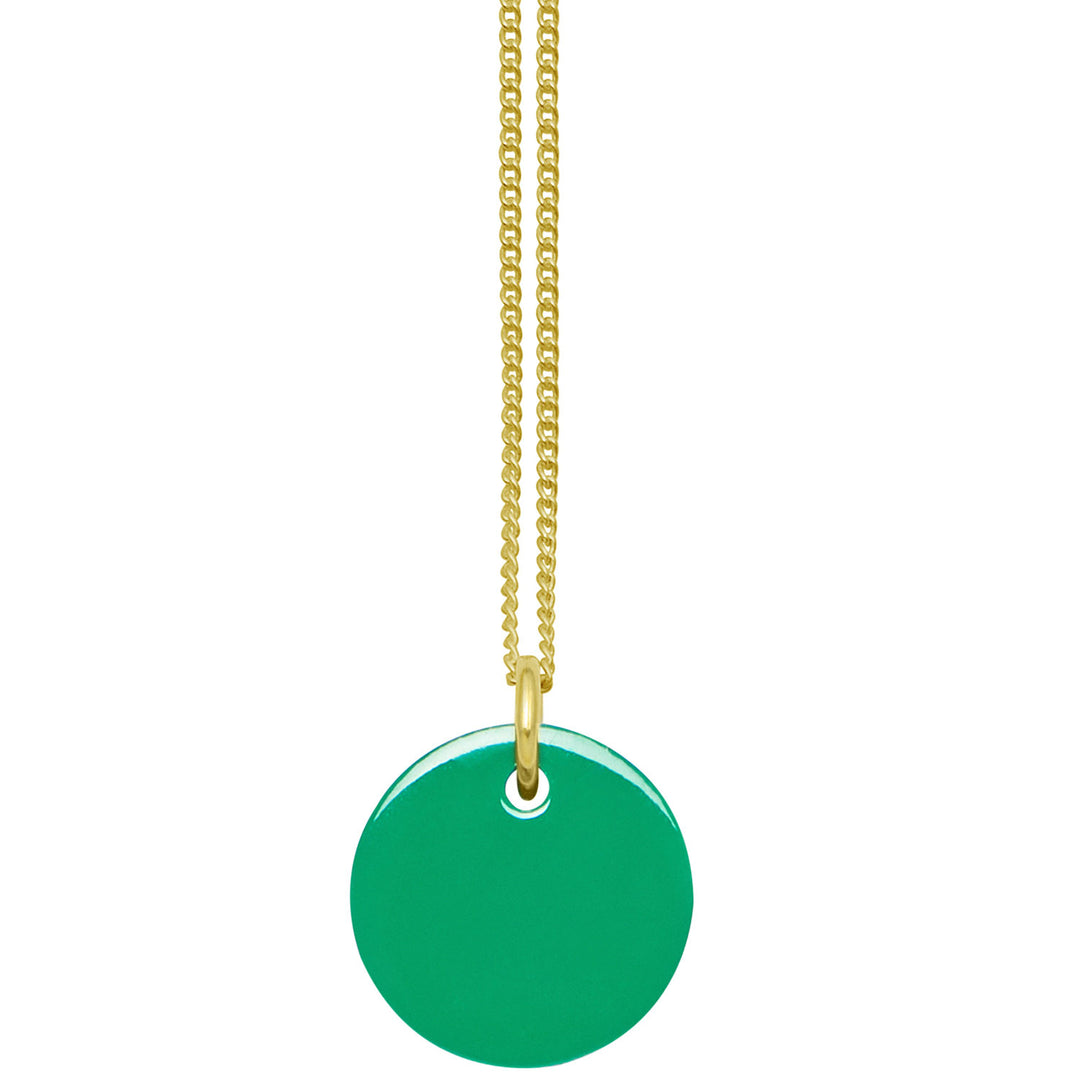 Emerald Green and black reversible Lacquered disc pendant - Gold