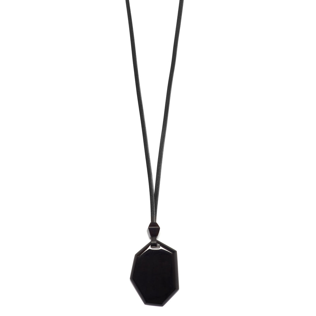 Branch Jewellery - Black horn and vegan leather abstract shaped pendant 