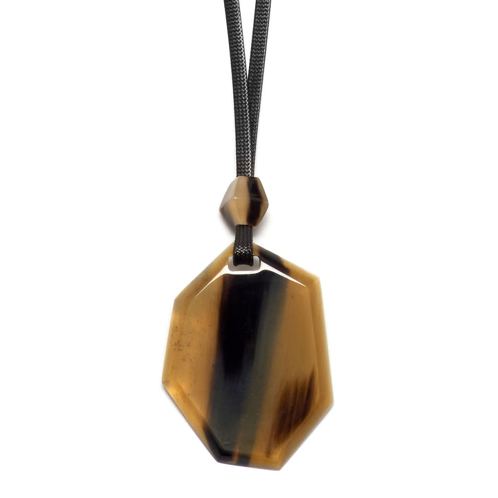 Branch Jewellery - brown horn and vegan leather abstract shaped pendant