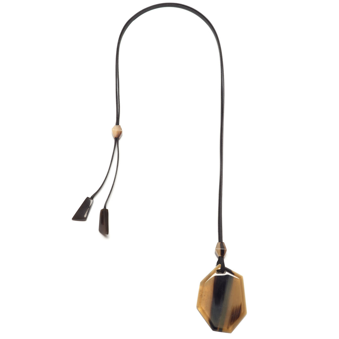 Branch Jewellery - brown horn and vegan leather abstract shaped pendant