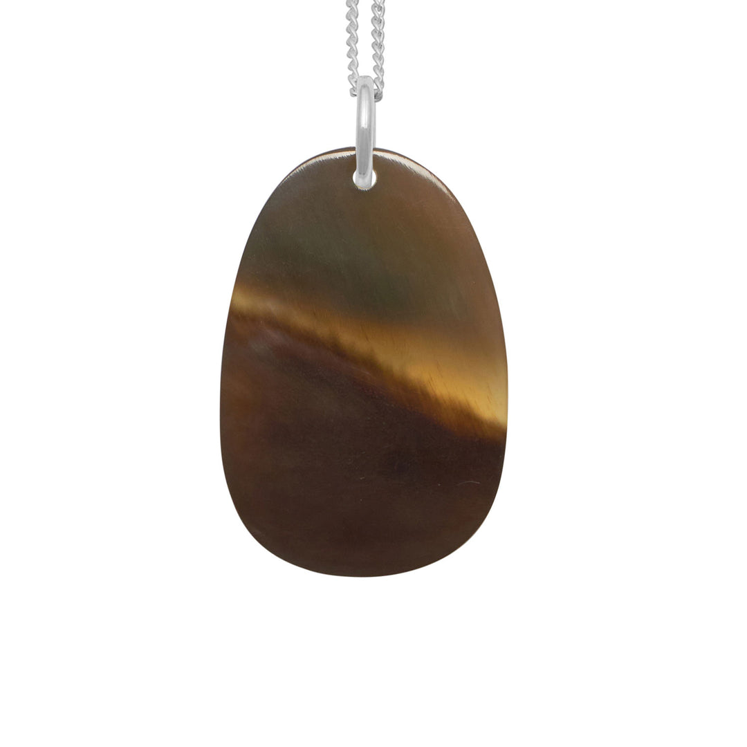 Branch Jewellery - Brown natural oval horn pendant on silver chain.