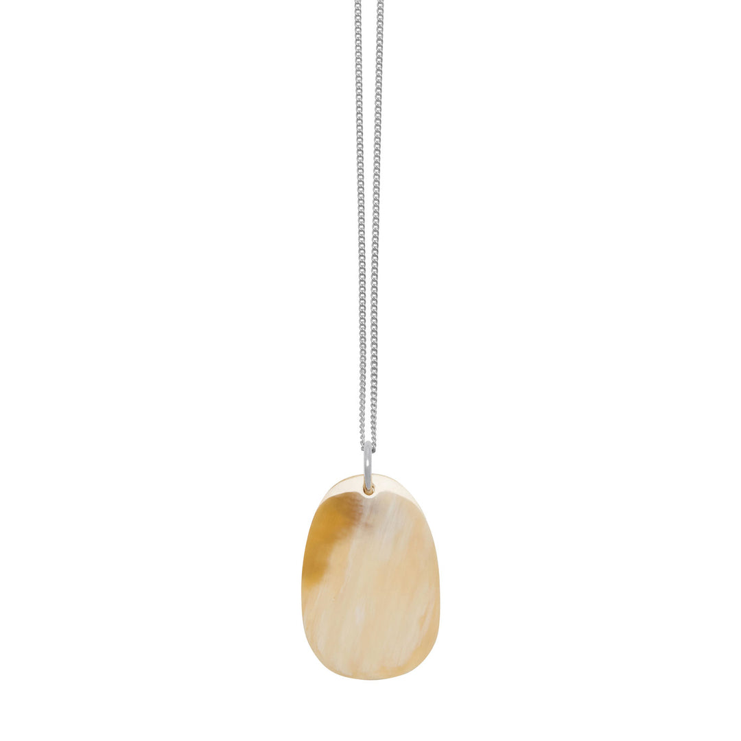 Branch Jewellery - white natural oval horn pendant on silver chain.