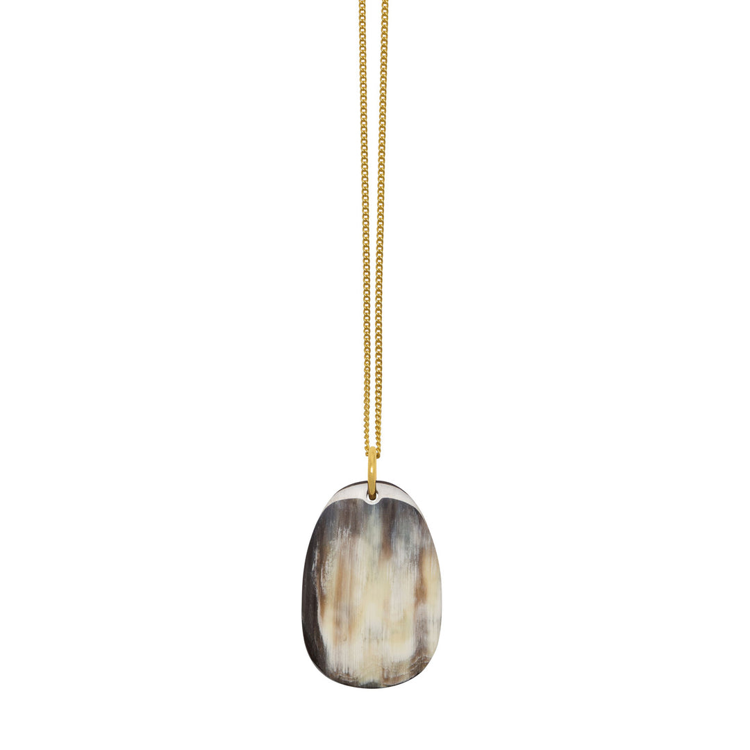 Branch Jewellery - Black oval shaped natural horn pendant on gold plated chain