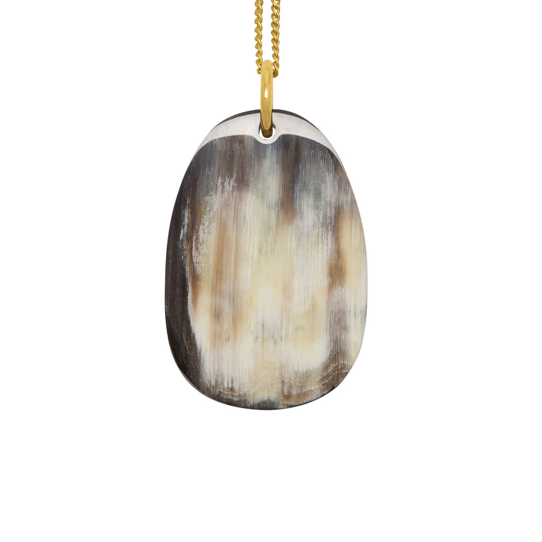 Branch Jewellery - Black oval shaped natural horn pendant on gold plated chain