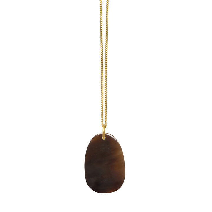 Branch Jewellery - Brown natural oval horn pendant on gold plated chain.