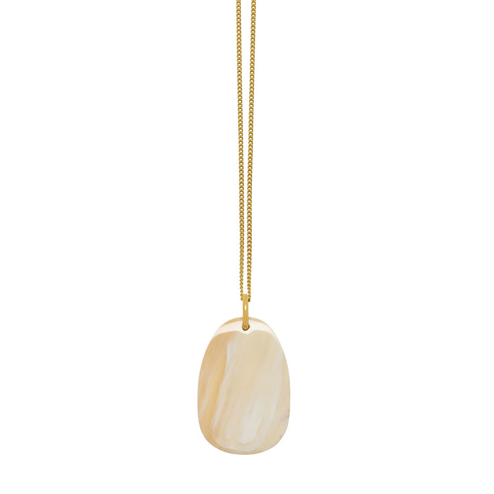 Branch Jewellery - White natural oval horn pendant on gold plated chain.