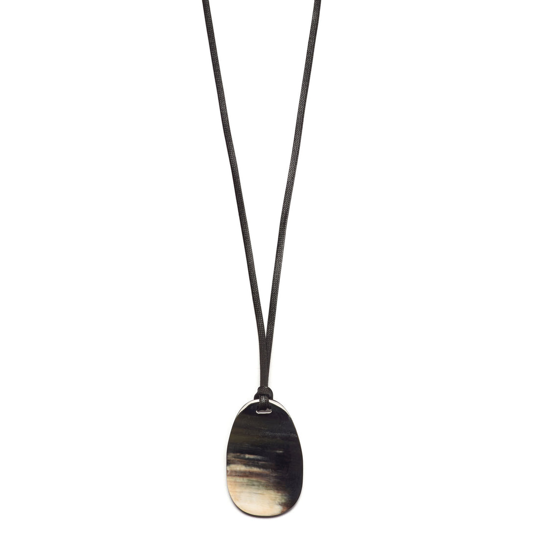 Branch Jewellery - Black horn and vegan leather oval shaped pendant 