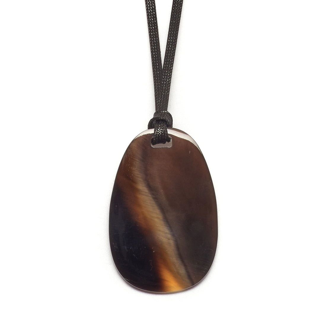 Branch Jewellery - Brown horn and vegan leather oval shaped pendant