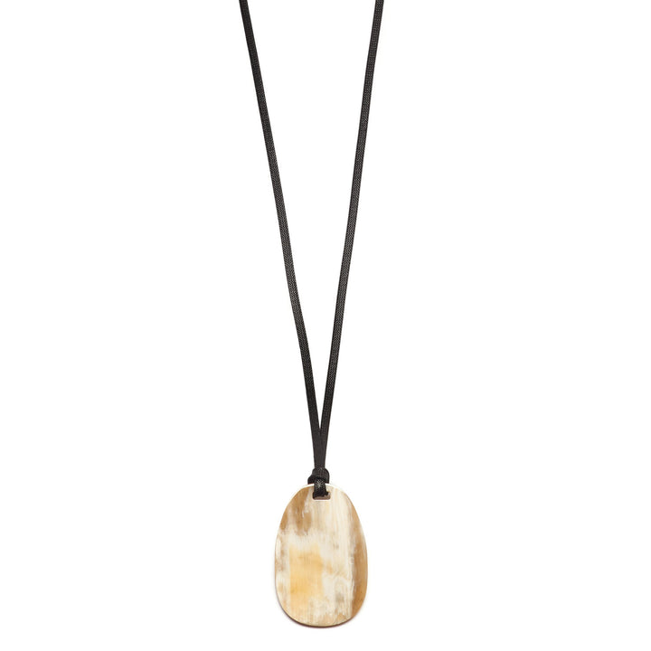 Branch Jewellery - White natural horn and vegan leather oval shaped pendant
