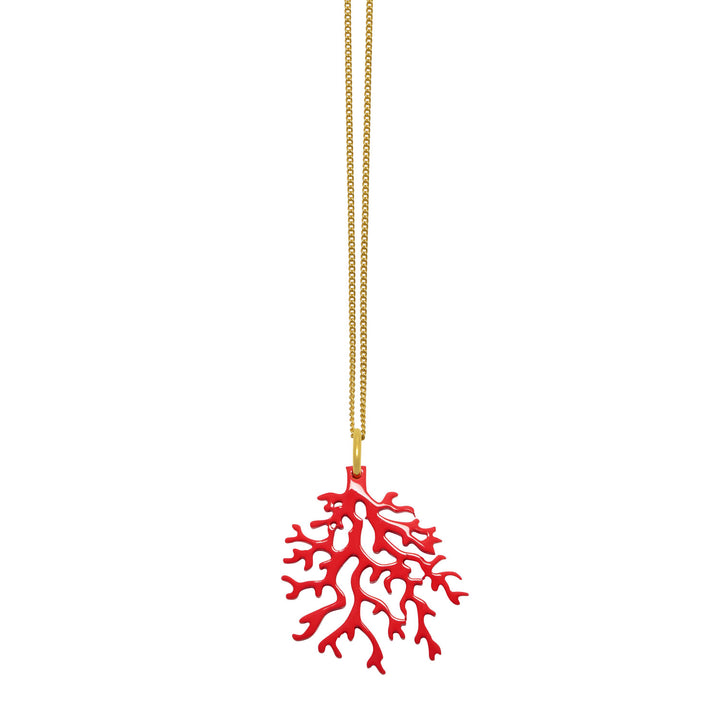 Branch Jewellery - Pink lacquered horn coral shaped pendant on a gold plated chain