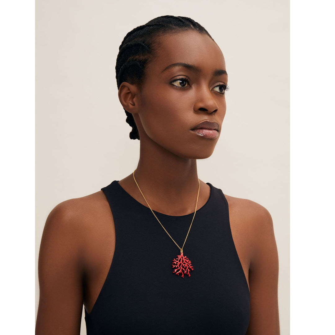 Branch Jewellery - Pink lacquered horn coral shaped pendant on gold chain