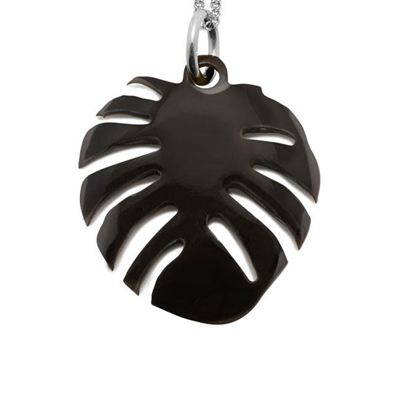 Branch Jewellery - Black lacquered horn palm leaf pendant on silver chain