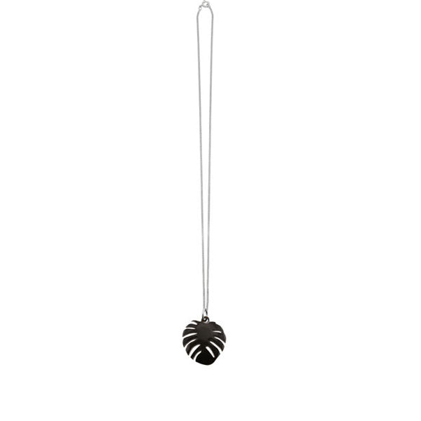 Branch Jewellery - Black lacquered horn palm leaf pendant on silver chain