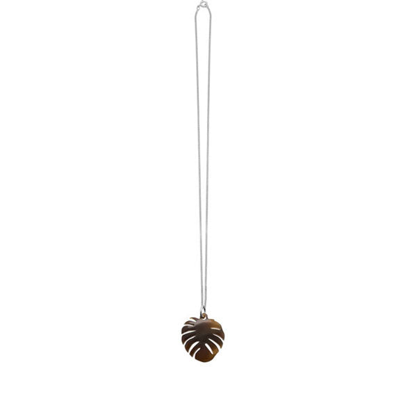 Branch Jewellery - Brown natural horn palm leaf pendant on silver chain