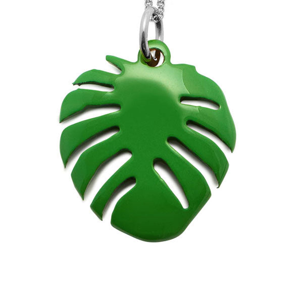 Branch Jewellery - Green Lacquered horn palm leaf pendant on silver chain