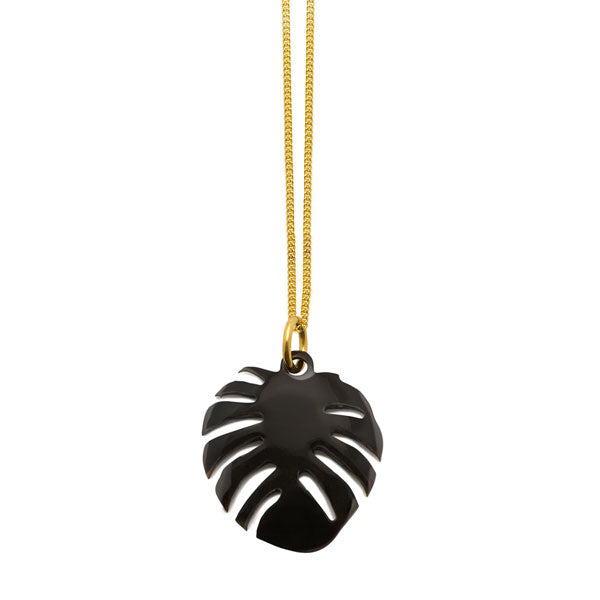 Branch Jewellery - Black horn and gold monstera palm leaf  shaped pendant