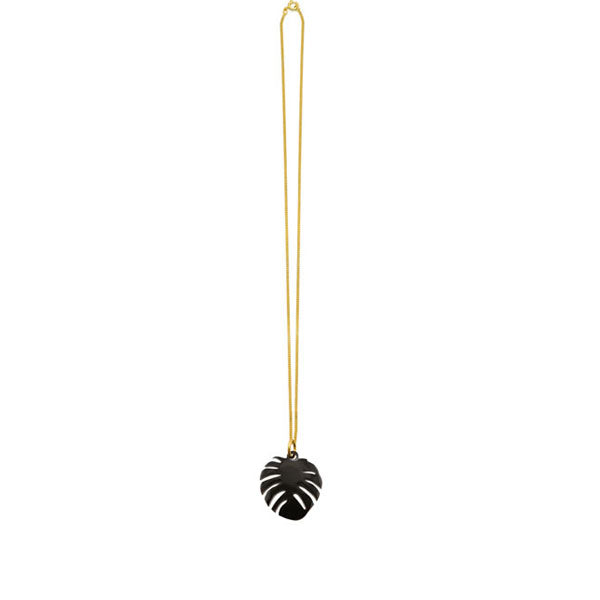 Branch Jewellery - Black horn and gold monstera palm leaf  shaped pendant